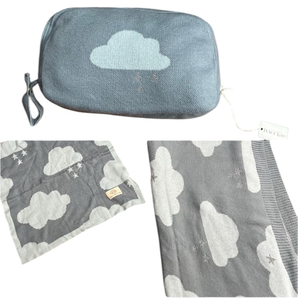 NWT PINK LEMONADE baby blanket and Burp Cloth set in‎ Dreamy Clouds Blue